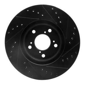 Honda Ridgeline Brake Rotor (1) - Front Left - R1 Concepts - Drilled & Slotted - Black - `06-`14